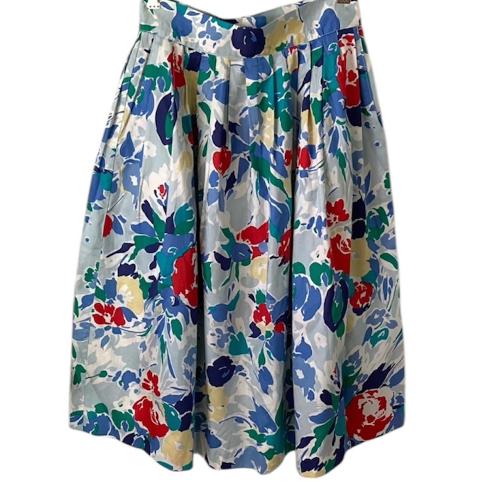 Vintage 80s 90s Colorful Floral Cotton Maxi Skirt Full Skirt Women’s 12